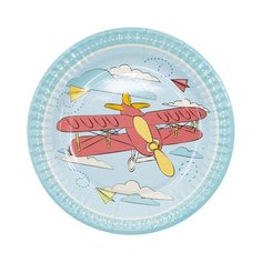 Веселая затея Тарелки одноразовые бумажные Самолетики 17 см (6 шт.) голубой/красный