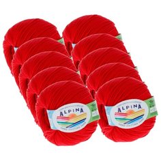 Пряжа Alpina Rene, 100 % хлопок, 50 г, 150 м, 10 шт., №008 яр.красный