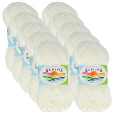 Пряжа Alpina Xenia, 100 % хлопок, 50 г, 240 м, 10 шт., №037 молочный