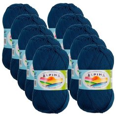 Пряжа Alpina Xenia, 100 % хлопок, 50 г, 240 м, 10 шт., №101 синий