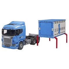 Фургон Bruder Scania для перевозки животных с коровой (03-549) 1:16 52 см голубой/серый