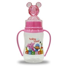 Baby Land Бутылочка антиколиковая с ручками, колпачком-игрушкой, соска классическая, 150 мл с рождения, розовый
