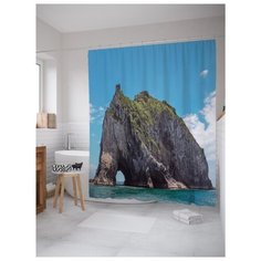 Штора для ванной JoyArty Гигантский каменный слон 180x200 серый/зеленый/голубой