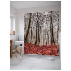 Штора для ванной JoyArty Лес меняет одежду 180x200 красный/коричневый/серый