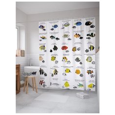 Штора для ванной JoyArty Виды экзотических рыб 180x200 разноцветный