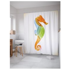 Штора для ванной JoyArty Красочный морской конек 180х200 белый