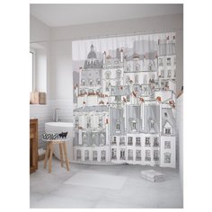 Штора для ванной JoyArty Графические городские крыши Парижа 180x200 белый/серый