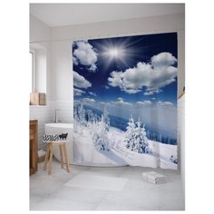 Штора для ванной JoyArty Лес, покрытый снегом 180x200 белый/синий