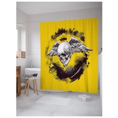 Штора для ванной JoyArty Коронованный череп с крыльями 180х200 желтый/черный/белый