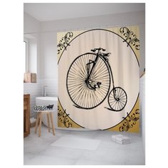 Штора для ванной JoyArty Велосипед с разными колесами 180x200 бежевый