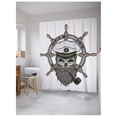Штора для ванной JoyArty Бородатый череп за штурвалом 180x200 белый/серый/черный
