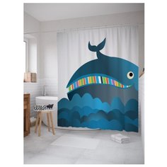Штора для ванной JoyArty Кит с радужной челюстью 180х200 белый/синий