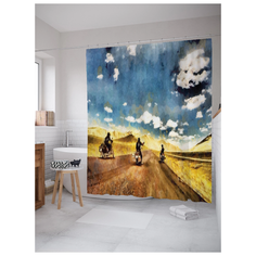Штора для ванной JoyArty Байкеры мчатся вдаль 180x200 синий/желтый