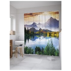 Штора для ванной JoyArty Лесное озеро у гор 180x200 разноцветный