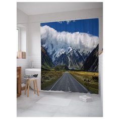 Штора для ванной JoyArty Трасса к туманной горе 180x200 синий/серый/зеленый
