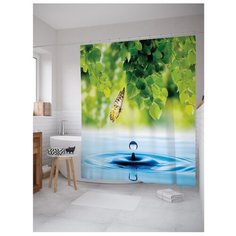 Штора для ванной JoyArty Бабочка летит за каплей 180x200 синий/зеленый
