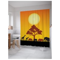 Штора для ванной JoyArty Африканские звери у дерева 180x200 желтый/черный