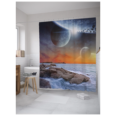 Штора для ванной JoyArty Космические аномалии у реки 180x200 синий/голубой/оранжевый