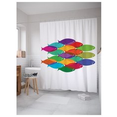 Штора для ванной JoyArty Красочный косяк рыб 180х200 белый