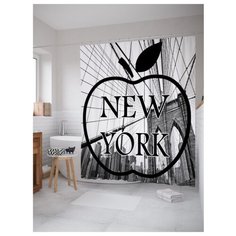 Штора для ванной JoyArty Яблоко Нью-йорка 180x200 белый/черный