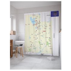 Штора для ванной JoyArty Карта Штат Юта 180х200 белый/желтый