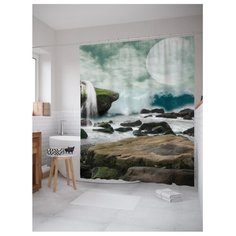 Штора для ванной JoyArty Луна над пенными волнами 180х200 разноцветный