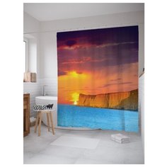Штора для ванной JoyArty Солнце прячется за морские горы 180x200 фиолетовый/оранжевый/голубой