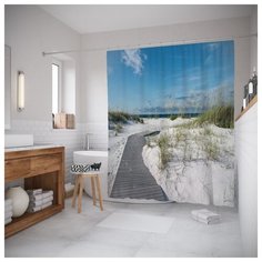 Штора для ванной JoyArty Дорожка через светлый пляж 180х200 голубой/белый