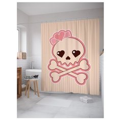 Штора для ванной JoyArty Милый череп с сердцами 180х200 бежевый/розовый