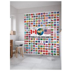 Штора для ванной JoyArty Мировые флаги с именами 180х200 разноцветный