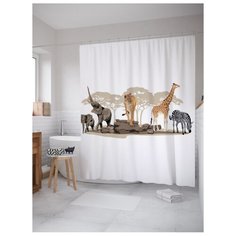 Штора для ванной JoyArty Дикие африканские звери 180x200 белый/желтый/коричневый