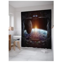 Штора для ванной JoyArty Земля с космического корабля 180х200 черный
