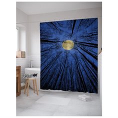 Штора для ванной JoyArty Лес играет с луной 180x200 синий/черный