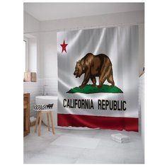 Штора для ванной JoyArty Флаг республики Калифорния 180x200 белый/коричневый/красный