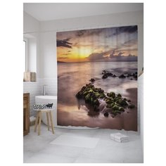 Штора для ванной JoyArty Встреча неба с землей 180x200 серый/желтый/зеленый