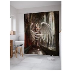 Штора для ванной JoyArty Девушка-воин с крыльями 180x200 белый/красный/коричневый