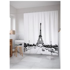 Штора для ванной JoyArty Дорога под Эйфелевой башней 180х200 черный/белый
