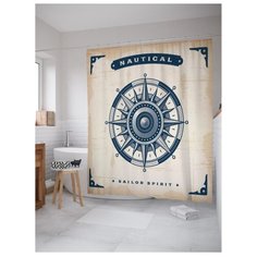 Штора для ванной JoyArty Cтаринный циферблат компаса Роза ветров 180x200 бежевый/синий