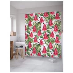 Штора для ванной JoyArty Спелые арбузные дольки 180x200 белый/красный/зеленый