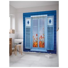 Штора для ванной JoyArty Цветочный сад за окном 180x200 синий