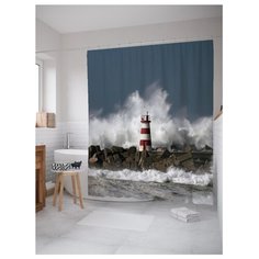 Штора для ванной JoyArty Маяк перед волной 180х200 разноцветный