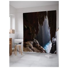 Штора для ванной JoyArty Горный затопленный проход 180x200 коричневый/черный/синий