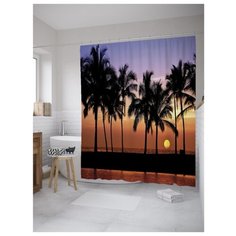 Штора для ванной JoyArty Солнце прячется за пальмы 180x200 оранжевый/синий/черный
