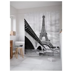Штора для ванной JoyArty За мостом слава Парижа 180х200 серый/черный