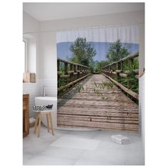 Штора для ванной JoyArty Деревянный мостик через болото 180x200 коричневый/зеленый