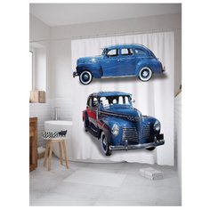 Штора для ванной JoyArty Авто из прошлого века 180x200 синий/белый