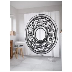 Штора для ванной JoyArty Металлический плетеный круг 180х200 белый/черный
