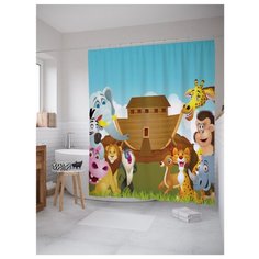 Штора для ванной JoyArty Веселые дикие звери 180x200 голубой/коричневый/зеленый