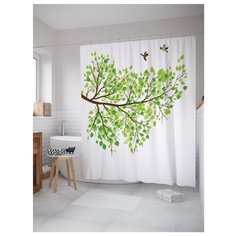 Штора для ванной JoyArty Ветка скучает по осени 180x200 белый/зеленый