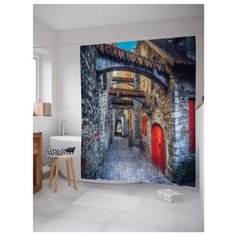 Штора для ванной JoyArty Узкие каменные улицы 180x200 серый/коричневый/красный